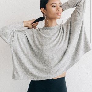 Joah Brown Sweater Pullover Gray Wide Neck Relaxed